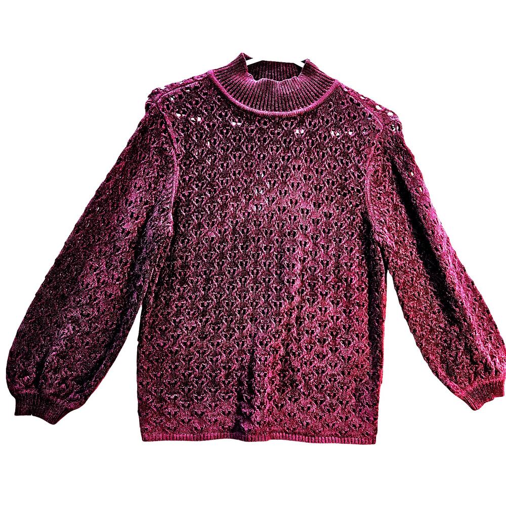 White House Black Market Burgundy Chenille Sweater Size Medium NWT Boho Retro